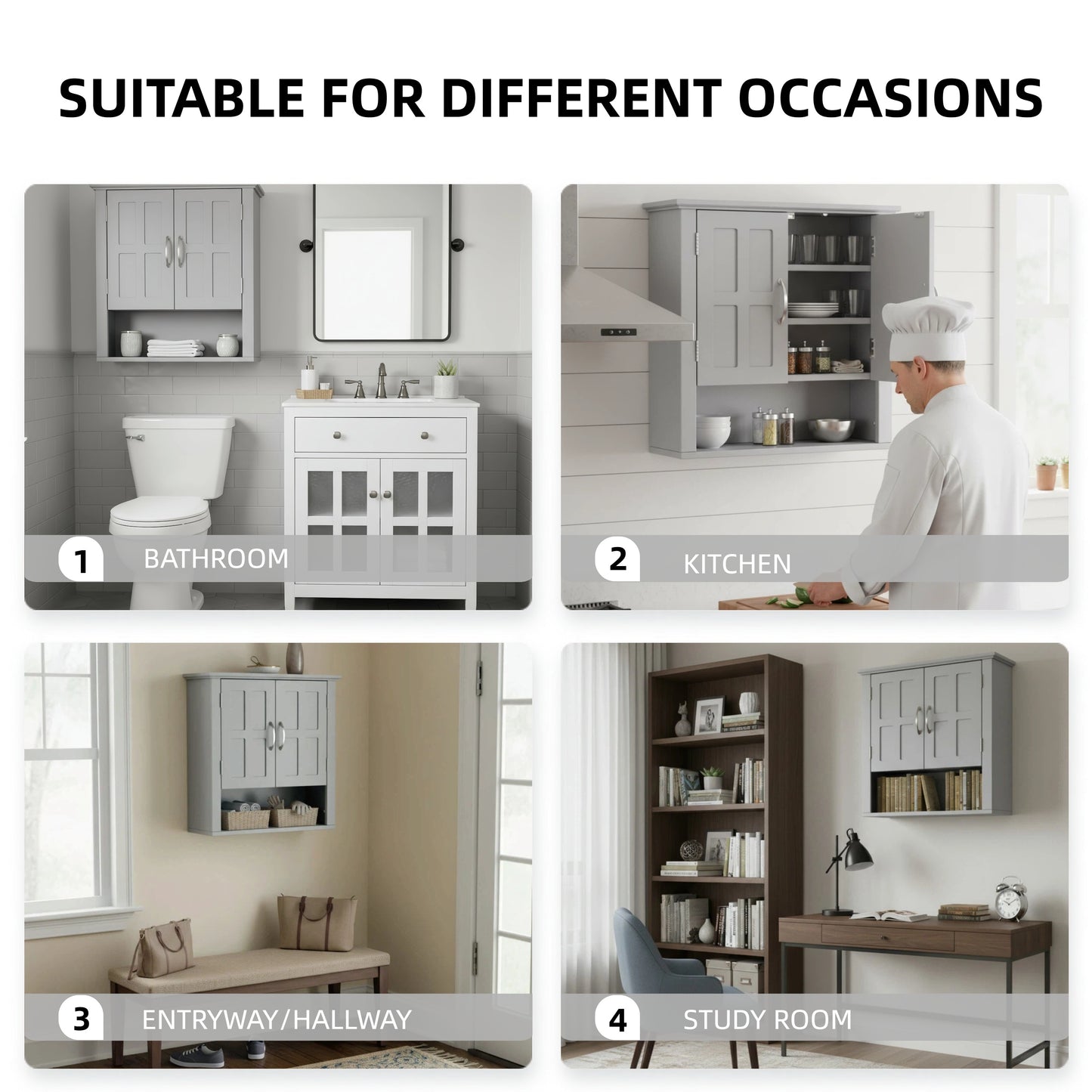Bathroom Wall Storage Cabinet,  Multi -functional Wall Mounted Cabinet With Adjustable Shelves, Medicine Cabinet For Laundry Room & Kitchen & Living Room, Gray