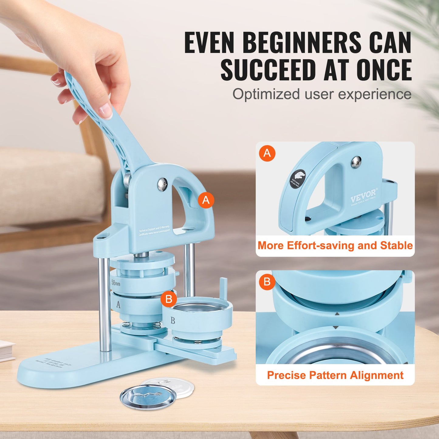 3-IN-1 Button Maker,300pcs Button Parts, Button Maker Machine With Panda Magic Book, ErgonomicArc Handle Punch Press Kit, For Children DIY Gifts, Blue