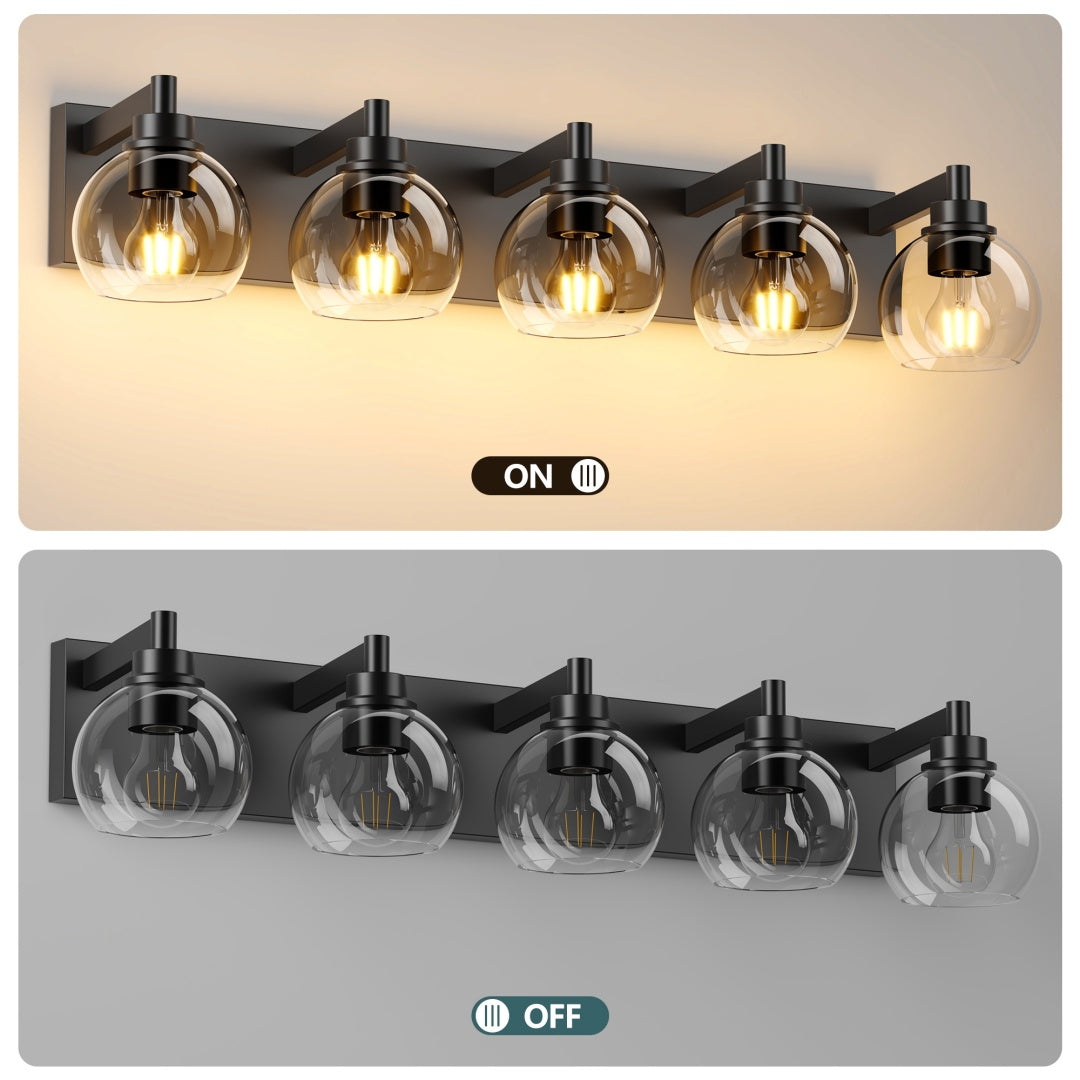 Bathroom Light Fixtures Over Mirror 5-Lights Bathroom Vanity Light With Clear Globe Glass Shade Modern Black Vanity Light Wall Sconce Vanity Lighting For Bath  Bulbs Not Included