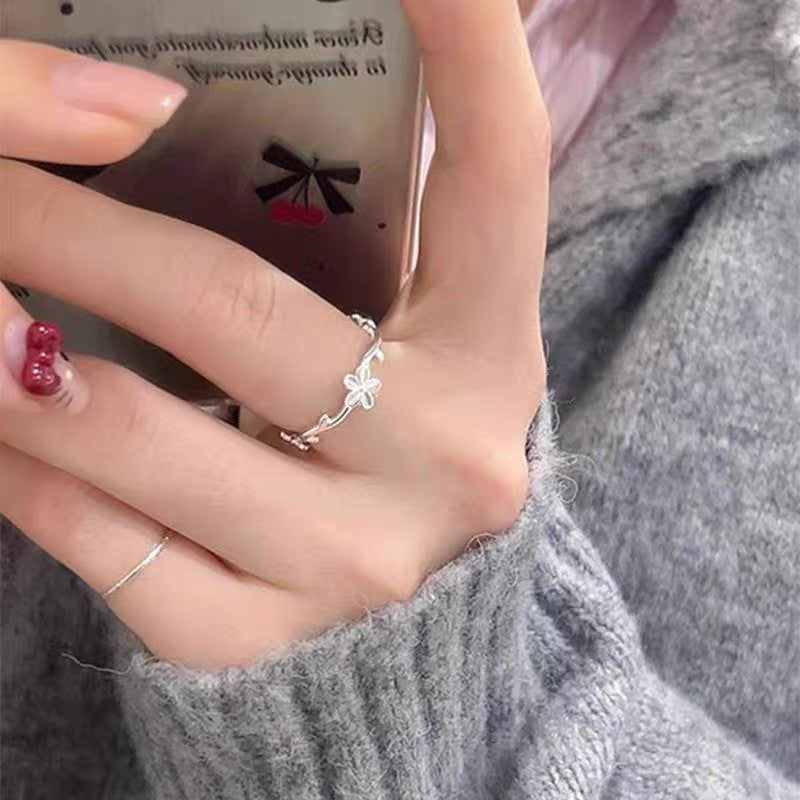 1pc 999 Sterling Silver Floral Branch Open Ring, Sweet & Delicate Style, Perfect For Daily, Dating & Gifting, Ideal Valentine's Gift