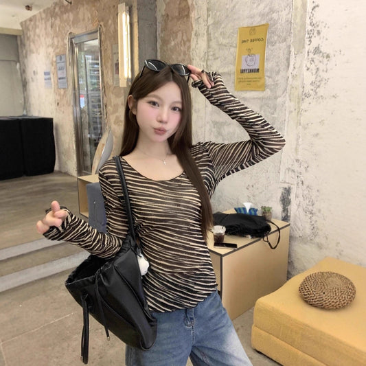 Women's Korean-style Color-block Striped Fashionable Versatile Top