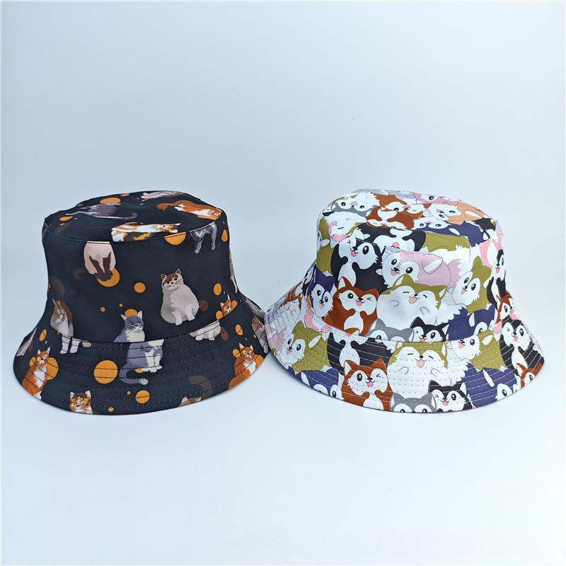Cute Cat Printed Bucket Hat Versatile Sun Protective Hat For Outdoor Adventures