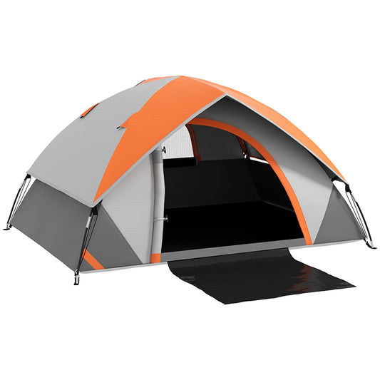 Two Man Single Room Dome Tent, With Accessories - Orange/Grey
