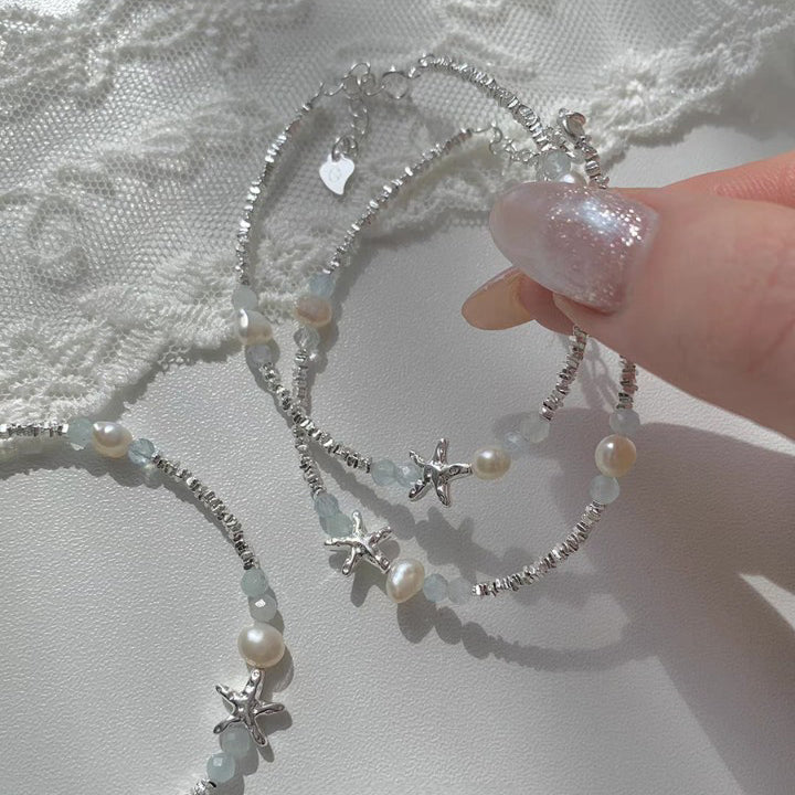 1 Piece 999 Sterling Silver Starfish Freshwater Pearl & Chip Bead Bracelet, Fresh & Elegant, Perfect For Daily, Dating & Gifting, Ideal Valentine's Gift