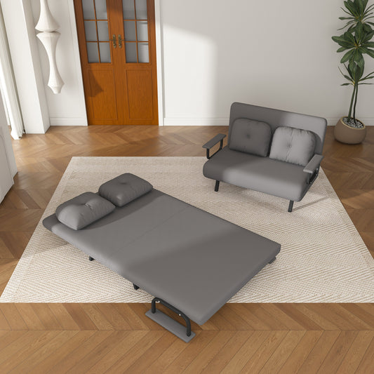 46 Wide Folding Sofa Bed 5-in-1 Convertible Chair For Two - 5-Position Adjustable Backrest With Pillow, Space-Saving Sleeper For Living Room, Bedroom & Office 71.6W X 46D Grey