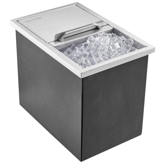 Drop In Ice Chest, 46cm Lx30.5 Cm W X 36.8cm H Stainless Steel Ice Cooler, Commercial Ice Bin With Sliding Cover, 38.7 L Outdoor Kitchen Ice Bar, Drain-pipe And Drain Plug Included, For Cold Wine Beer
