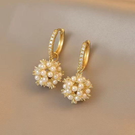 Hong Kong Style Pearl & Zircon Hoop Earrings For Women, New Versatile Personalized Exquisite High-End Fashion Elegant Stud Ear Jewelry