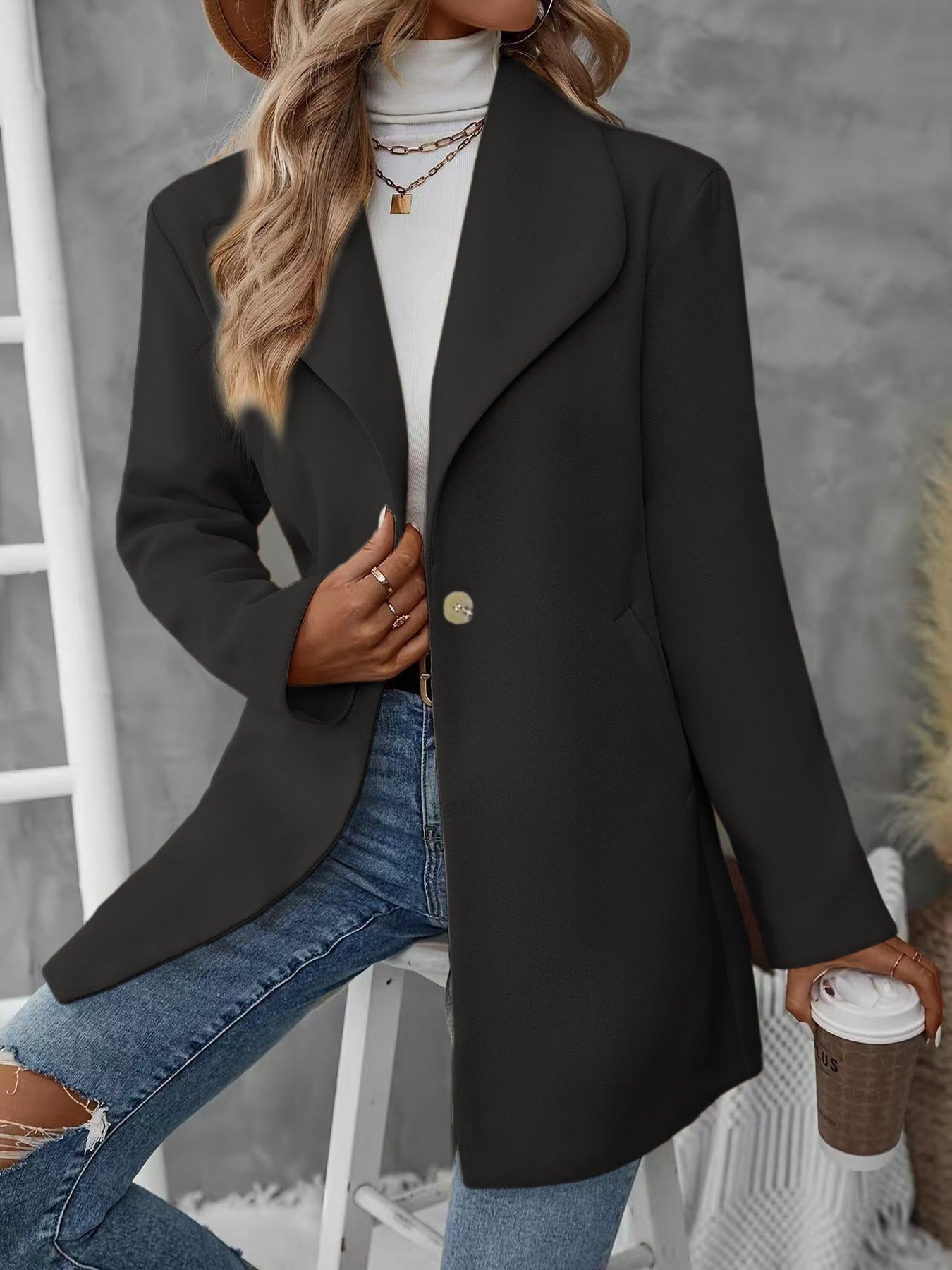 New Arrival Solid Color Elegant Fashion Women's Wool Blend Coat Outerwear