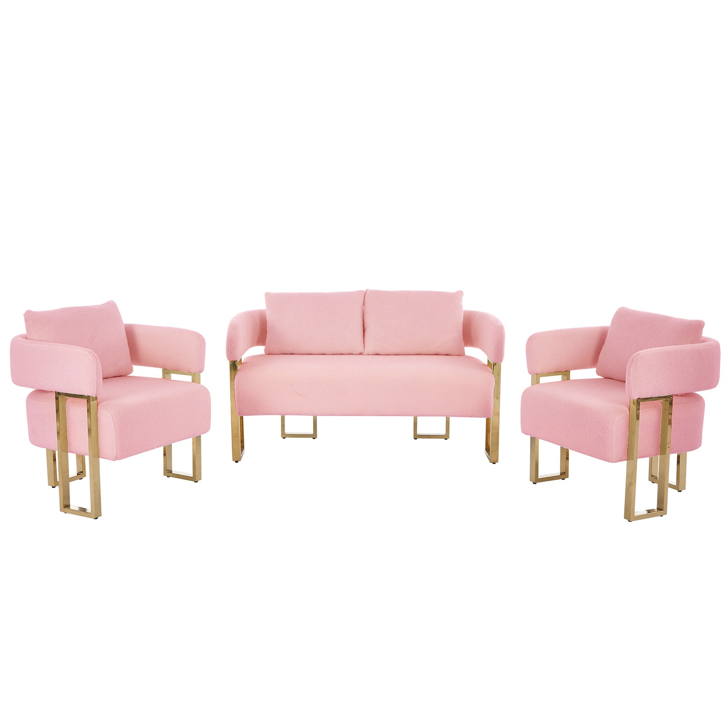 TS Modern Decorative Chair, Living Room Side Chair With Gold Metal Legs, No Wheels, Suitable For Dressing Area, Reception Room, Office,Teddy Fleece Upholstered Metal Foot Sofas   Combo Set