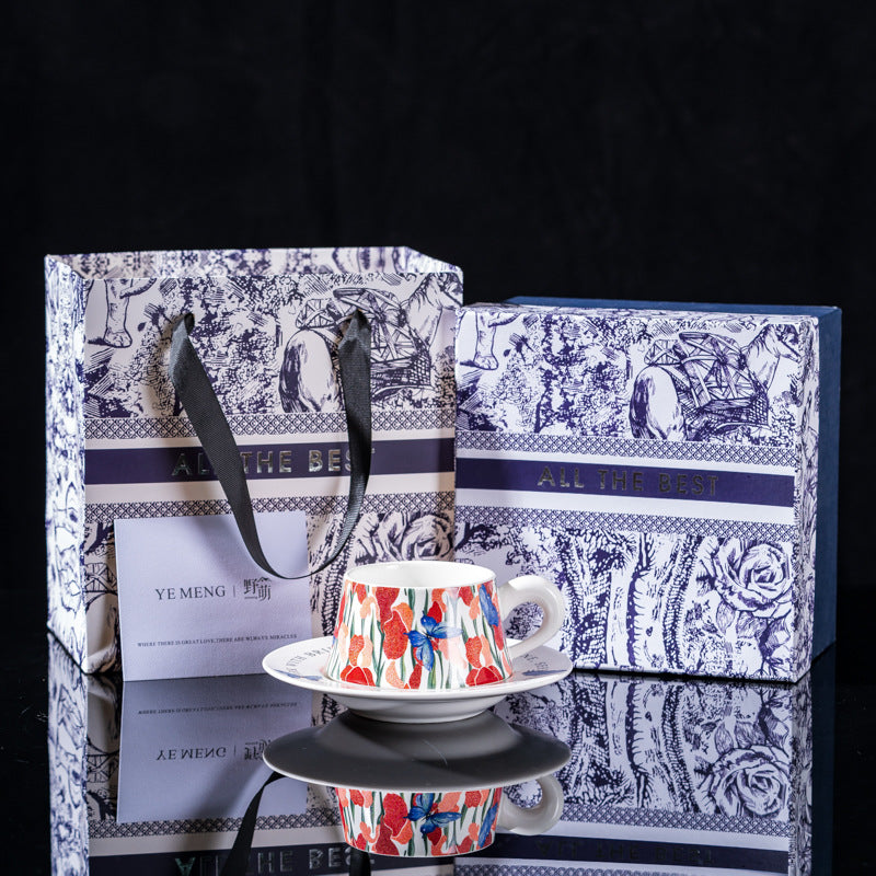 Affordable Luxury Original Iris Flower Ceramic Coffee Cup Gift Set
