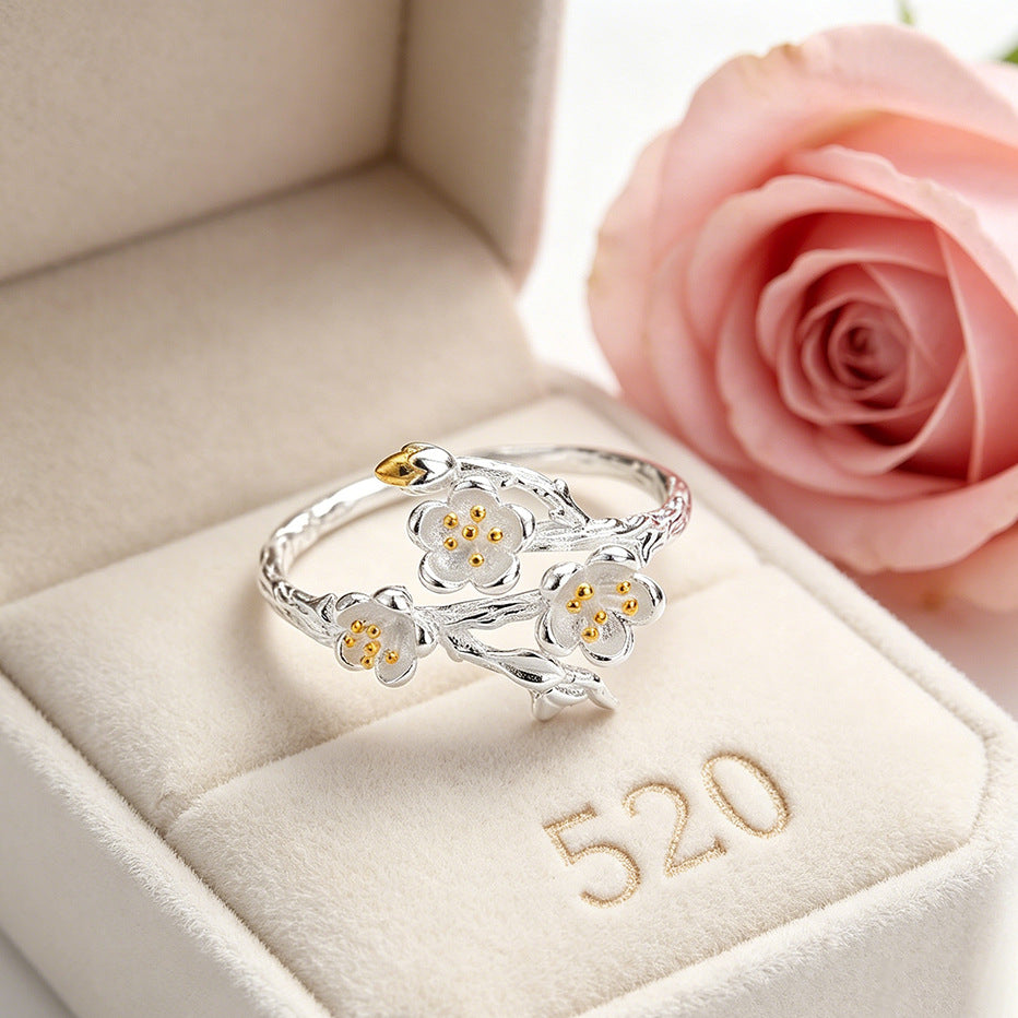 S925 Sterling Silver 12-Month Flower Series Adjustable Ring, Niche Gift For 520 Valentine's Day