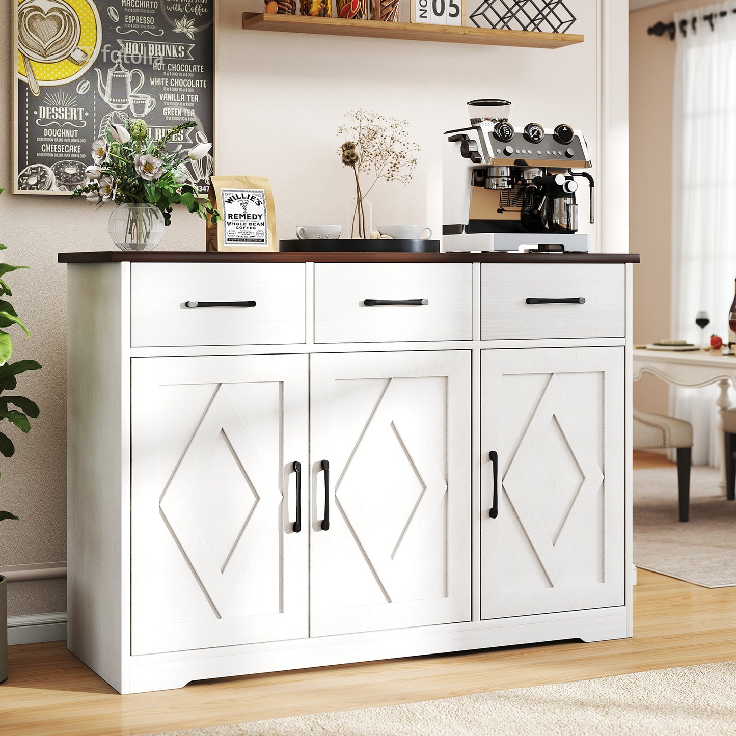 Modern Farmhouse Sideboard Large Capacity Multifunctional Buffet Storage Cabinet For Kitchen Living Room