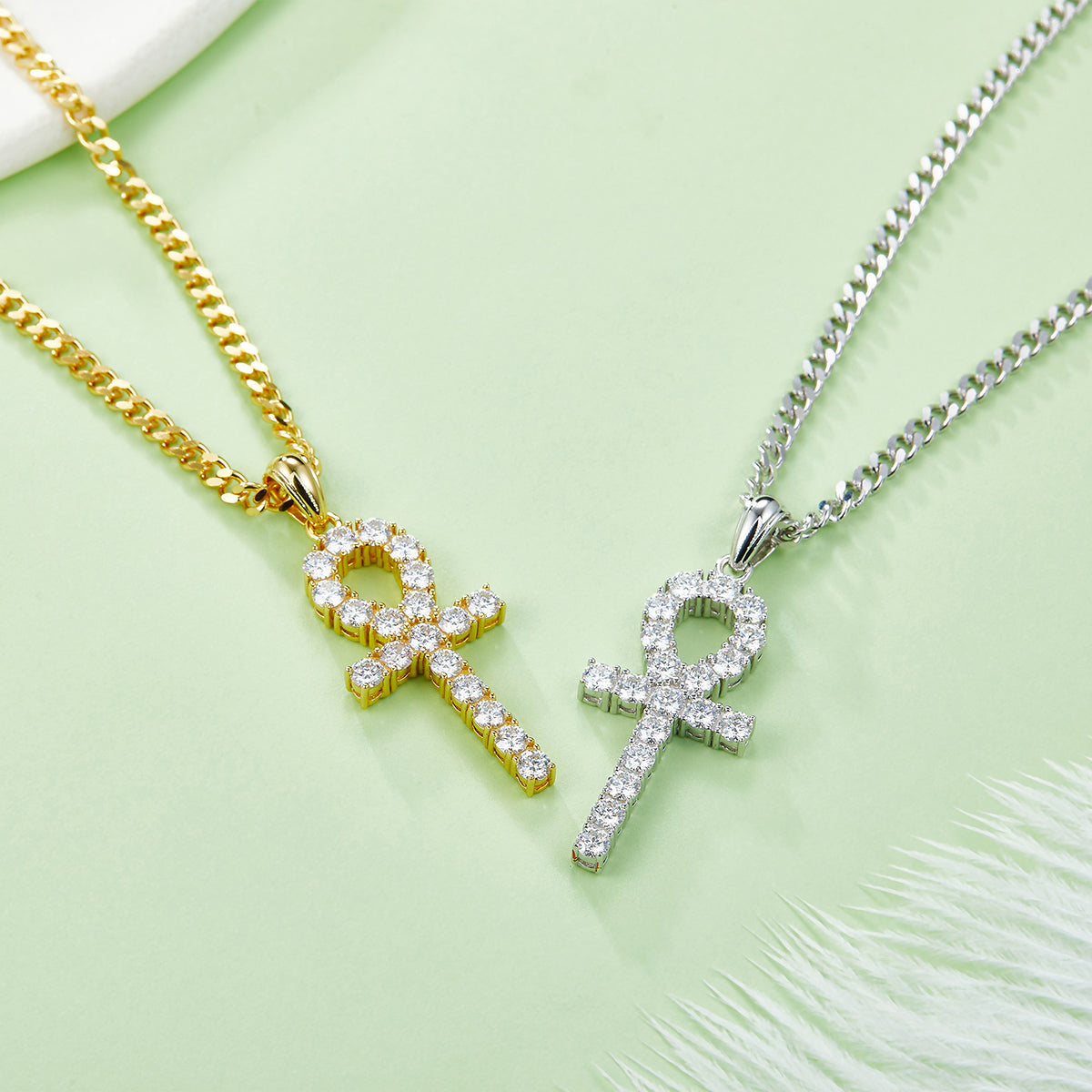 S925 Sterling Silver 19pcs D Color VVS1 Moissanite Ankh Pendant 3&5.6&9.1g No Chain Platinum Plated GRA Certified Gift Box