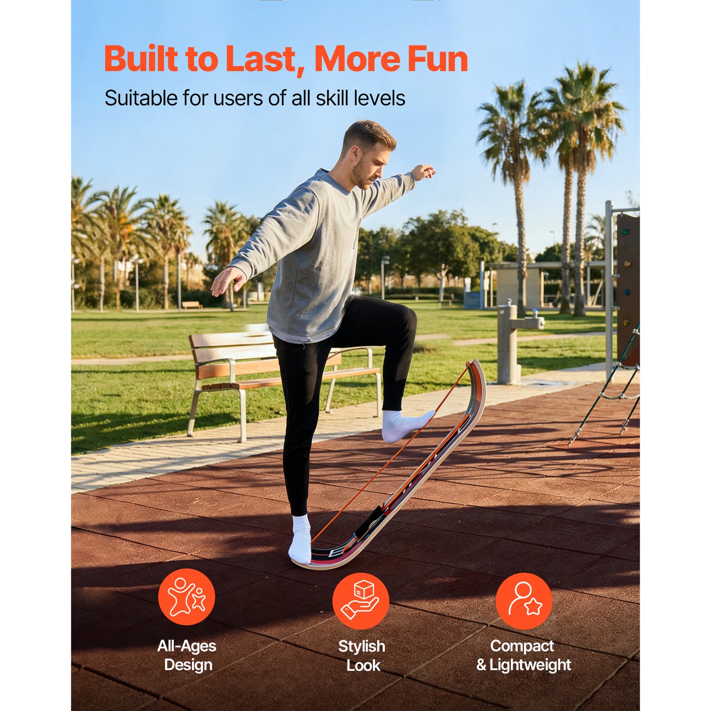 Balance Board, Wobble Board Trainer For Adults, Premium Wooden Curved Balance Training Equipment, Compact & Lightweight For Core Workouts, Standing Desk Exercise, Home Gym, Yoga & More, Orange