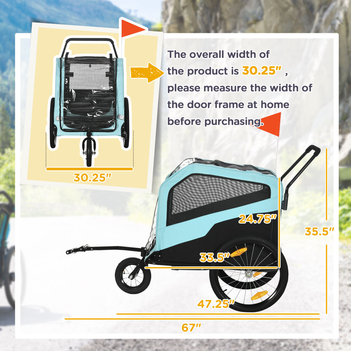 2-in-1 Dog Bike Trailer Pet Stroller Carrier for Large Dogs with Hitch