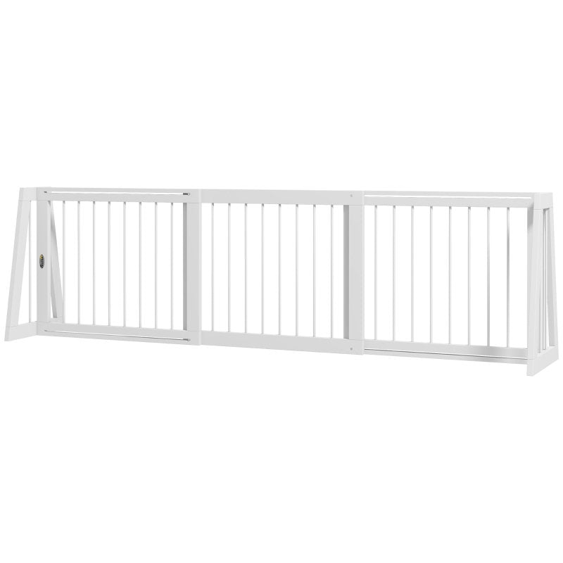 Reestanding Wooden Pet Gate With Support Feet & Non-Slip Mats For Indoor, Stairway, Doorway, White