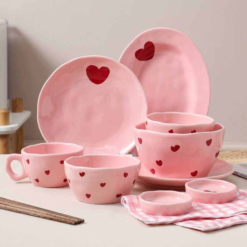 Ins-style Korean Pastel  Heart-themed Ceramic Dinnerware Series