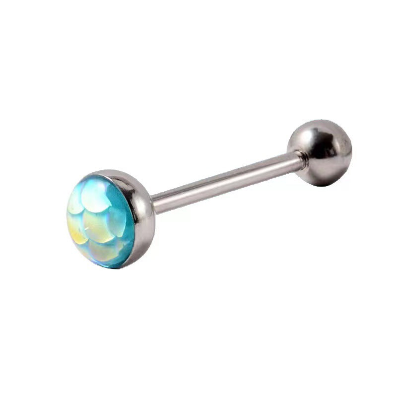 Beauty Fish Scale Dripping Oil Tongue Nail Gradient Colorful Scale Tongue Ring Stainless Steel Body Piercing Jewelry