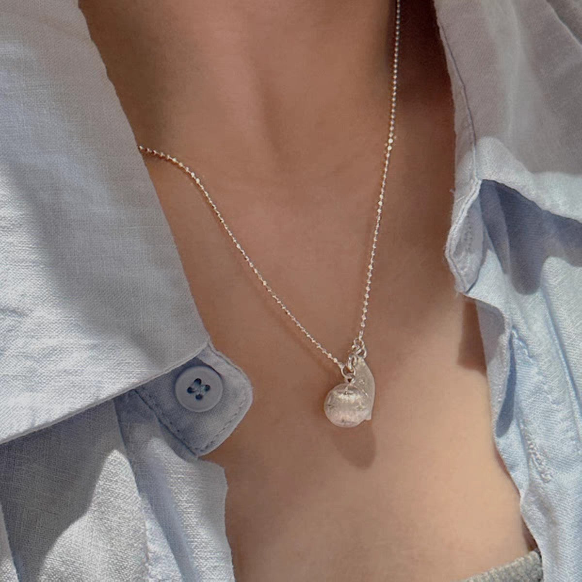 1pc 999 Sterling Silver Matte Planet & Waterdrop Double Pendant Necklace, Minimalist Sweet Style, Perfect For Daily Wear & Valentine's Gifts