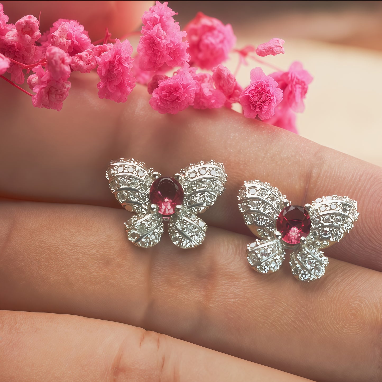 Oval  CZ Center Full Pave White Crystal Butterfly Stud Earrings For Women, Copper Silver Plated Vintage Wedding Daily Statement Jewelry Gift