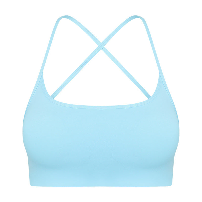 Summer Outdoor Wear Crisscross Back-enhancing Sports Bare-feel Bra With Thin Straps