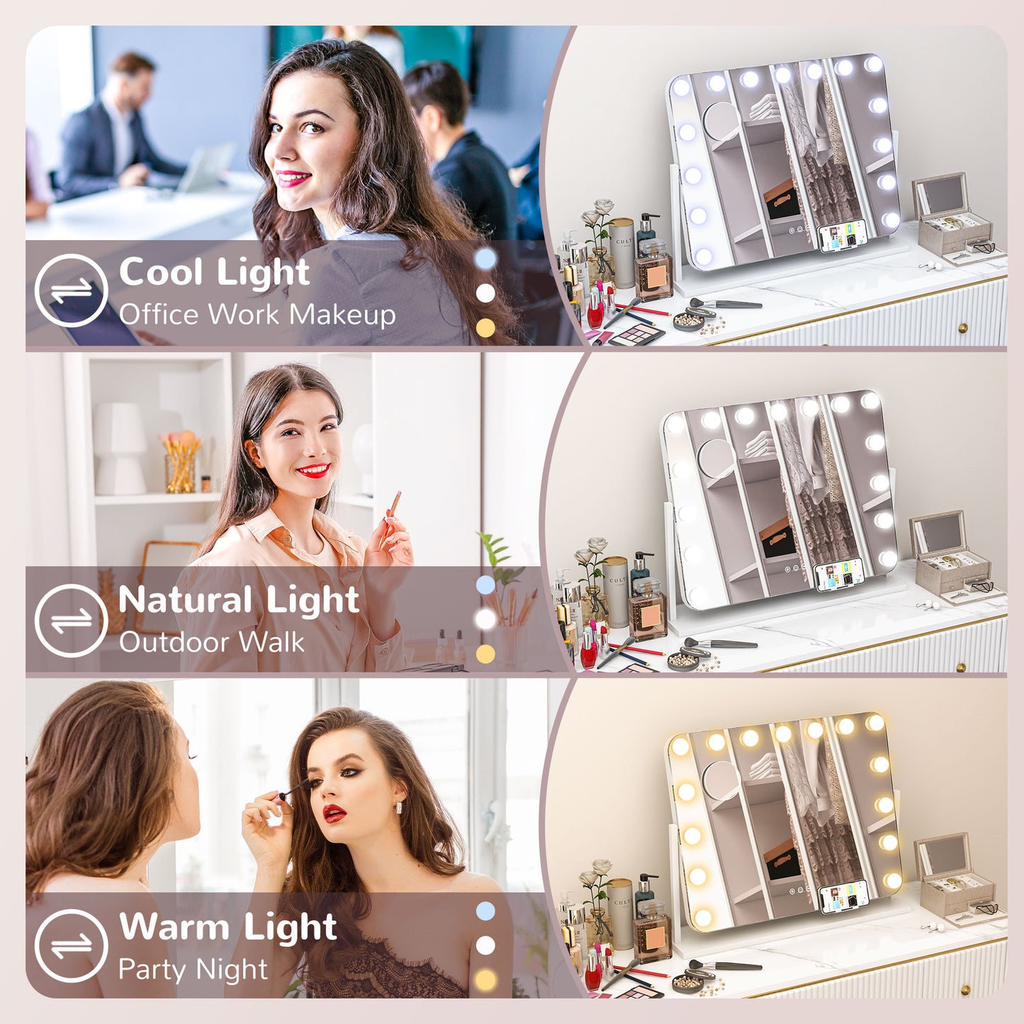 14 LED Bulb Tabletop Makeup Mirror, With Adjustable Settings