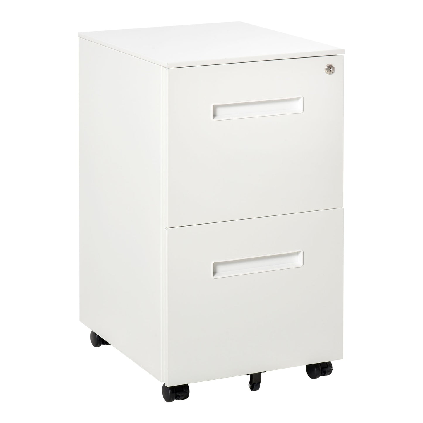 Vinsetto Metal Mobile File Cabinet With Wheels, Lockable 2 Drawer Filing Cabinet For A4, Legal, Letter, Compact Under Desk Storage Unit With Pre-Assembled Body For Home Office, 39 X 48 X 67cm, White