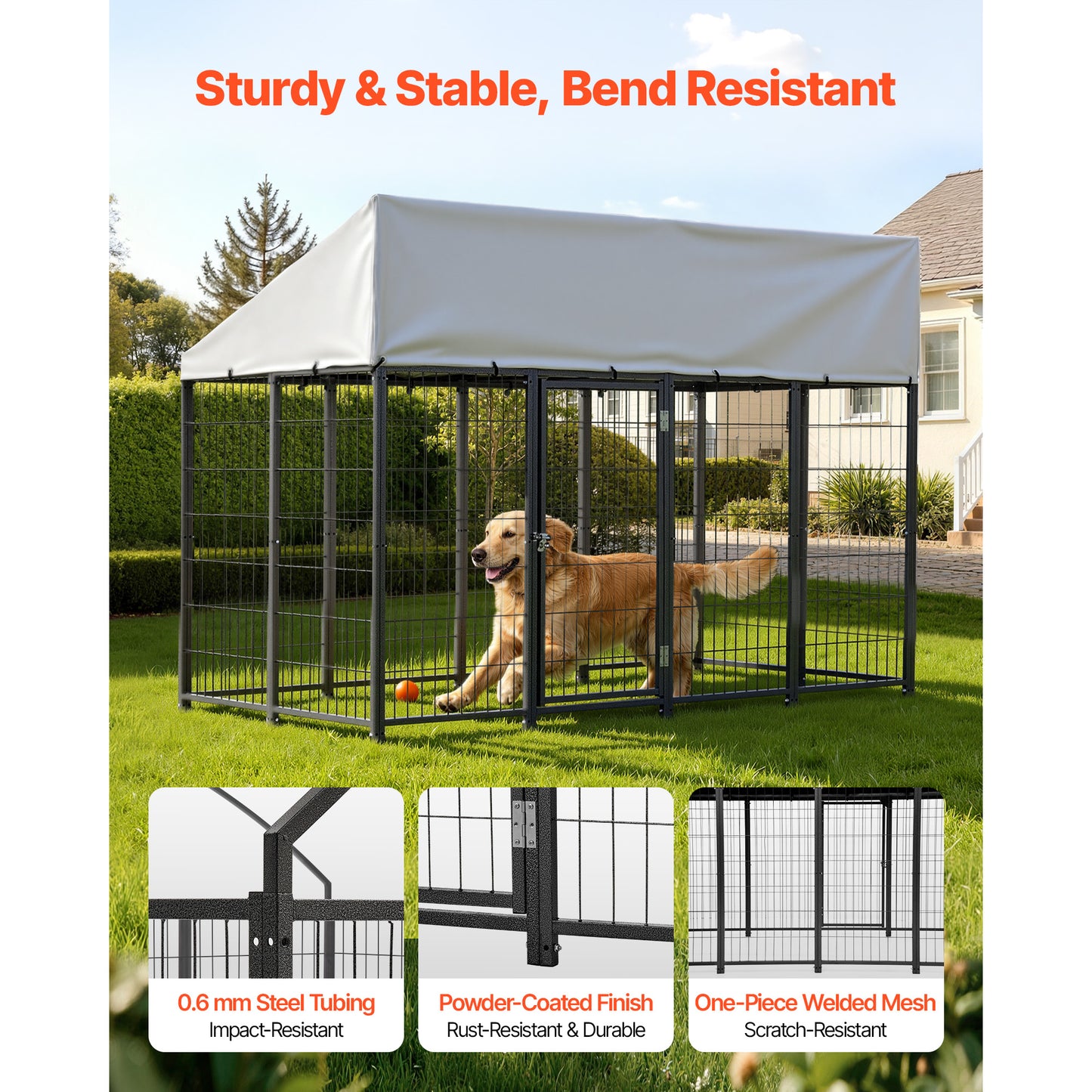 Outdoor Dog Kennel, 7.87 X 3.94 X 5.4 Ft Large Dog Kennel With Secure Lock, Outside Dogs Enclosures With UV-Resistant & Waterproof Roof Cover, Heavy Duty Pet Crate Cage Run For Large Dogs