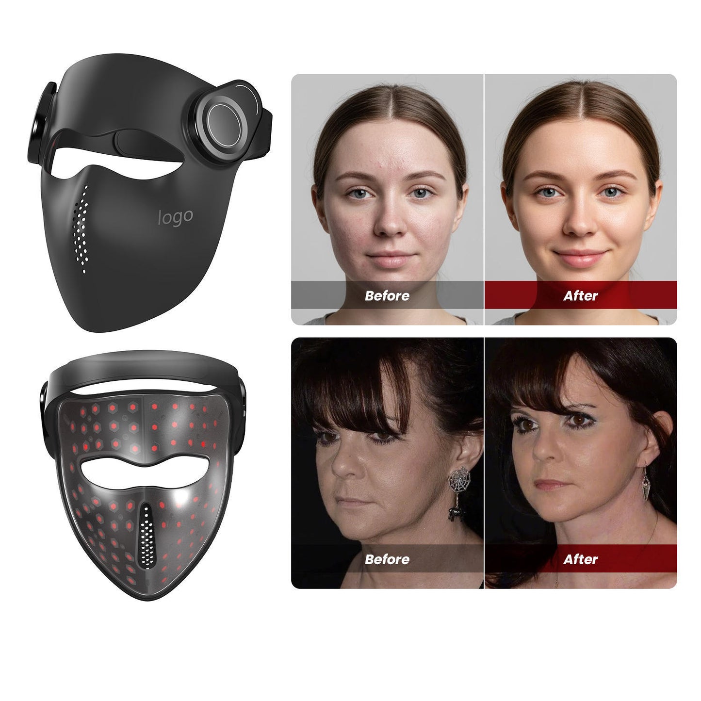 LED Red Blue And Infrared Light Beauty Device Mask With English Voice Function
