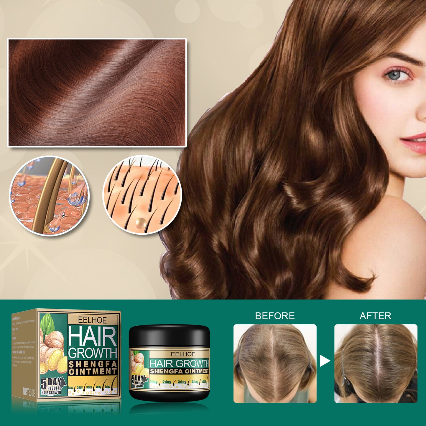 EELHOE Ginger Hair Cream, Thick Hair Deep Cleaning And Smooth Hair Repair Dry Hair
