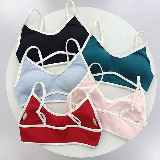 Contrast-Color Spaghetti-Strap Back-Slimming Seamless Fitness Yoga Bra