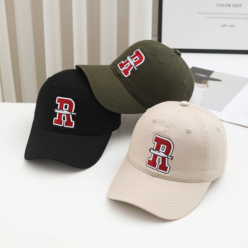 Summer Men's And Women's All-purpose Solid-color Embroidered R-letter Casual Korean-style Baseball Cap For Daily Couple Date Outfits