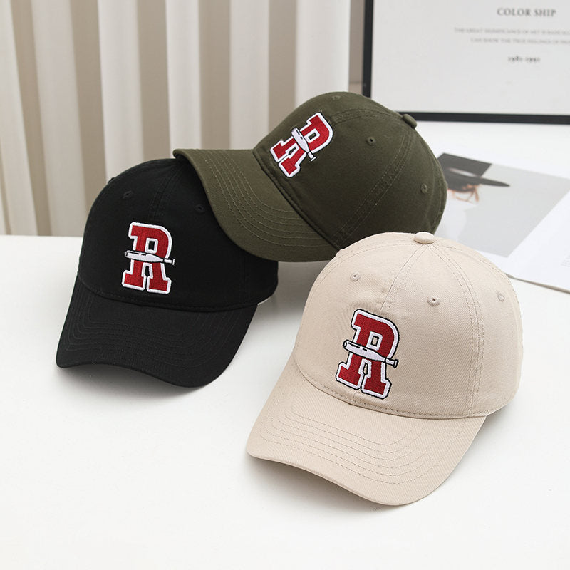 Summer Men's And Women's All-purpose Solid-color Embroidered R-letter Casual Korean-style Baseball Cap For Daily Couple Date Outfits