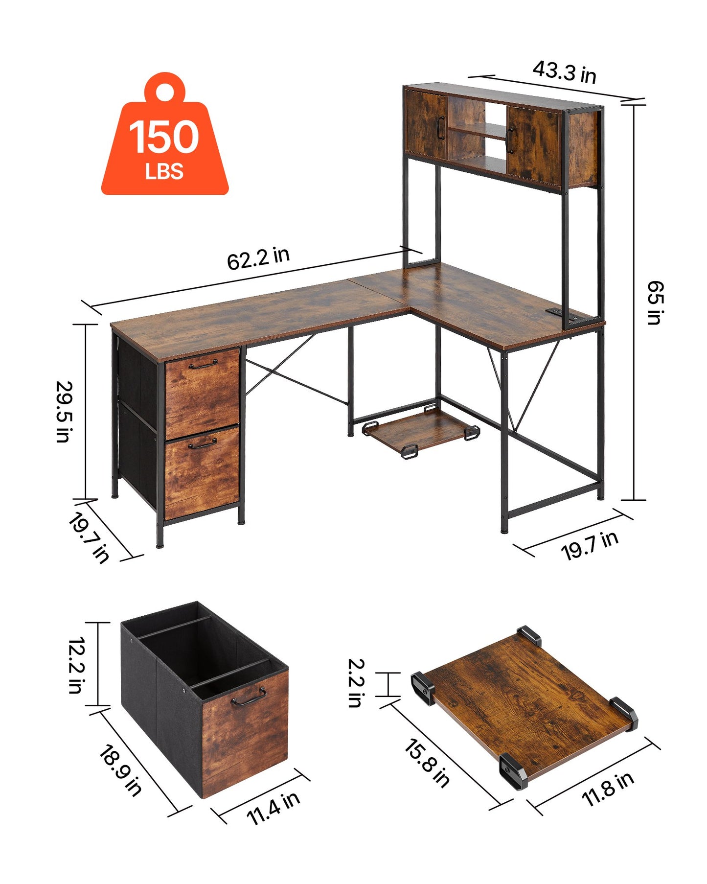 L-Shaped Gaming Desk With LED Lights, 62.2-inch Reversible Corner Computer Desk With Power Outlets, Movable CPU Stand & Storage Drawers, Modern Stylish PC Gaming Table For Home Office