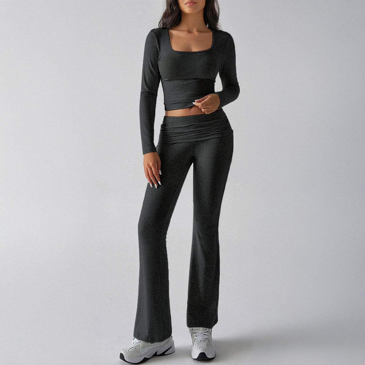 Casual Knitted Long-sleeved Top Yoga Top Pants