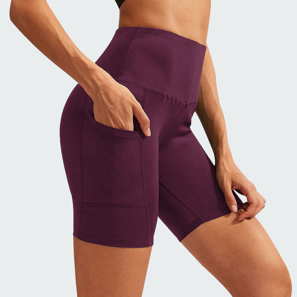 Women's High Waist Yoga Shorts Diagonal Pocket Running Training Quick-drying Tights Stretch Fitness