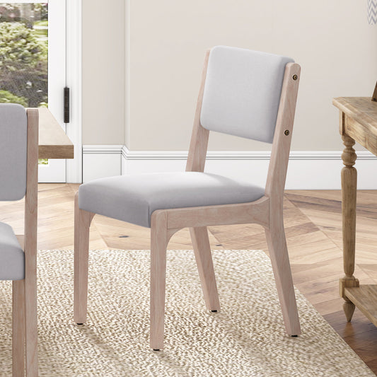 Wood Dining Chairs Set of 2, Modern Farmhouse Accent Chairs with Solid Wood Legs and Padded Seat, Modern Linen Kitchen & Dining Chairs Side Chairs for Dining Room, Beige