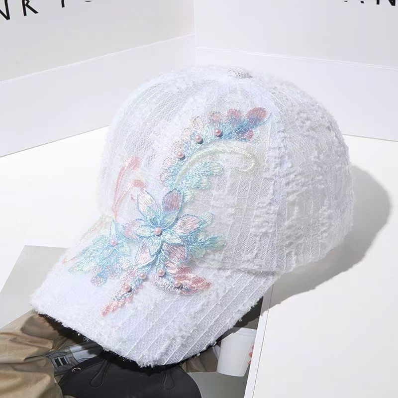Summer Women's Lightweight Embroidered Flower Lace Beanie - Korean Style Trendy Style, Breathable, Sun-proof Baseball Cap, Sun Hat