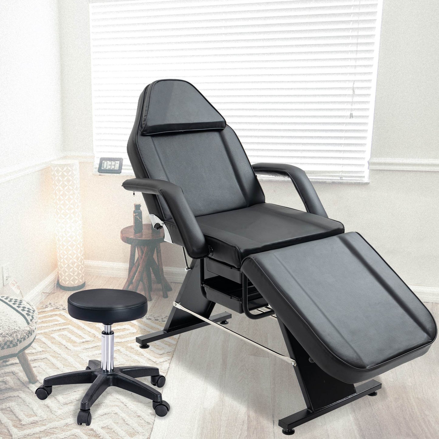Massage Salon Tattoo Chair With Two Trays Esthetician Bed With Hydraulic Stool,Multi-Purpose 3-Section Facial Bed Table, Adjustable Beauty Barber Spa Beauty Equipment