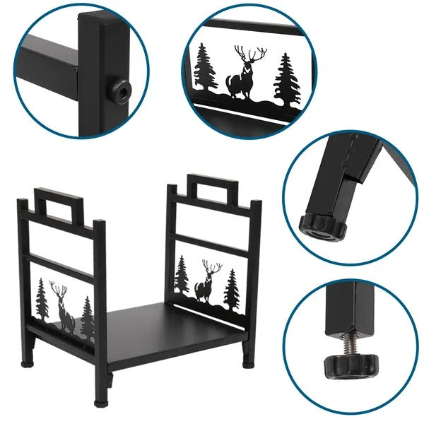 Wrought Iron Log Rack, Firewood Storage Holder, Heavy Duty Log Bin, Fireside Log Carrier For Fireplace Stove Accessories Christmas Pattern