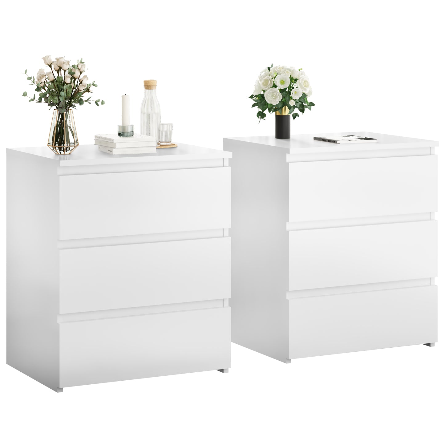 Set Of 2 3 Drawer Dresser, Small Dresser For Closet, Wooden White Nightstand For Bedroom, Chest Of Drawers Side Table Storage Cabinet For Home Office , Each Box Contains Two Side Tables