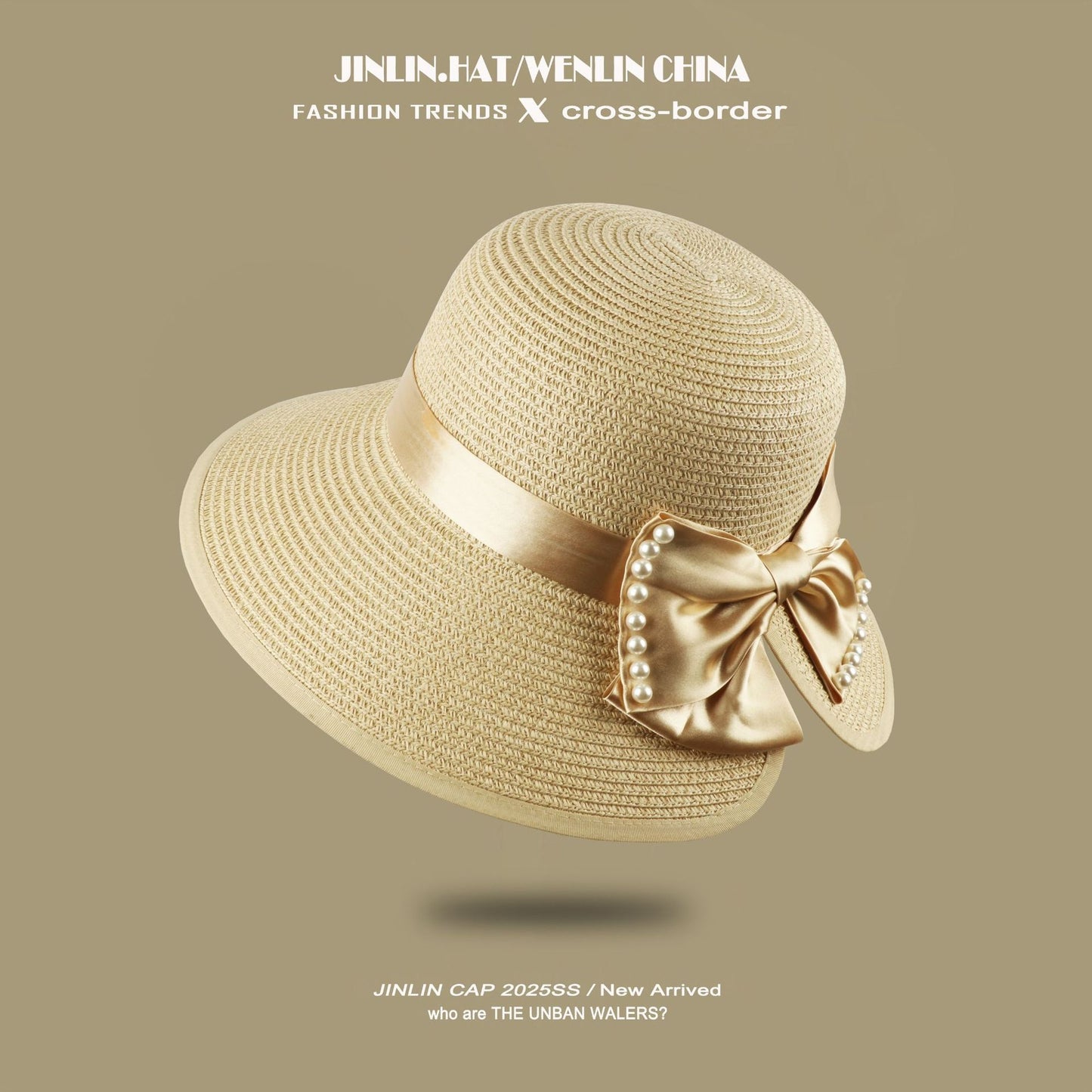 Split-front Straw Hat With Pearl Trim Korean Style Sun-protective