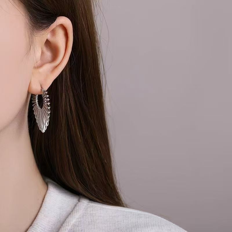 Sweet Cool Style Geometric Fan-shaped Earrings, Heart Line Stud Earrings, Niche Designed Personalized Trendy Jewelry Gift For Women