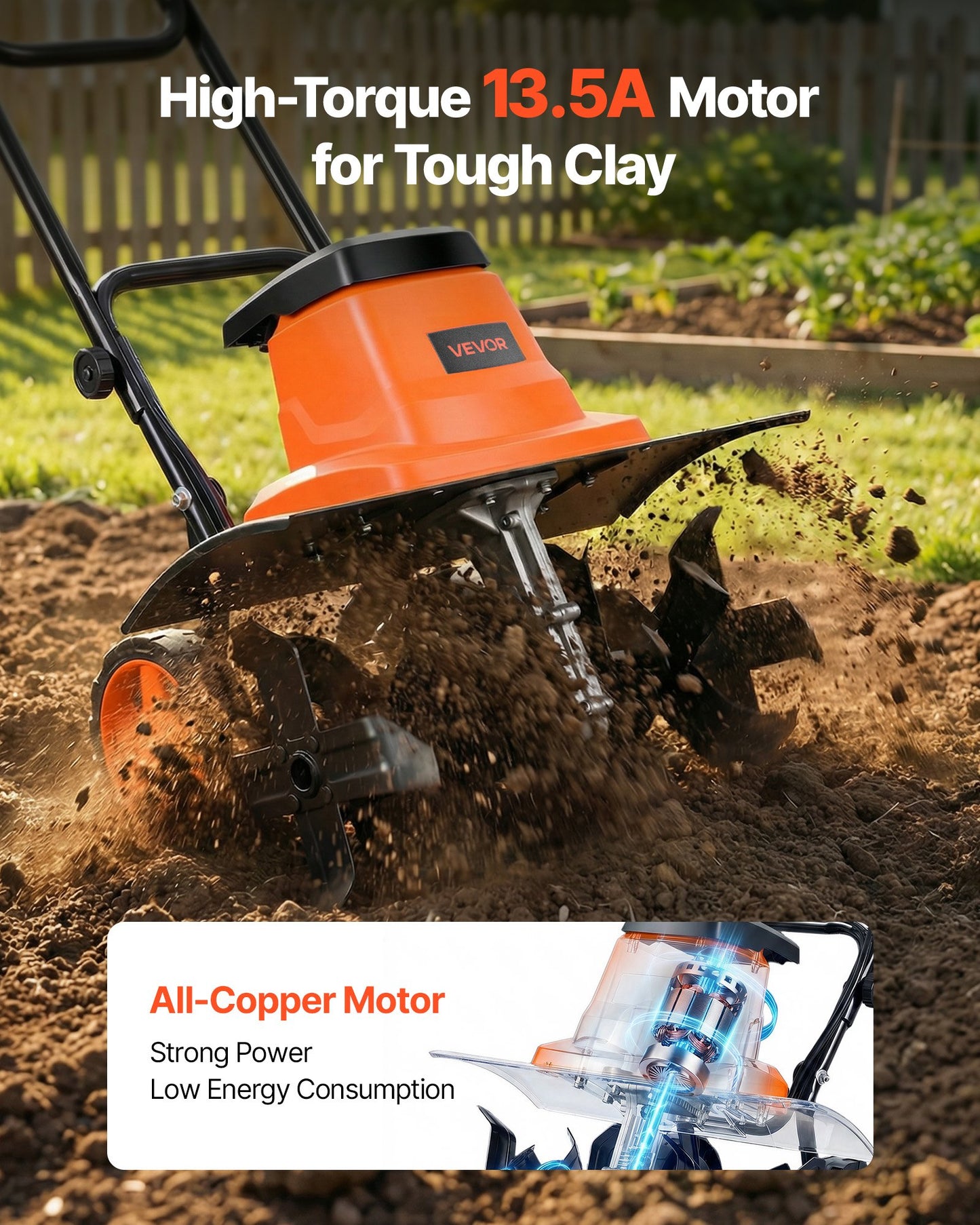 Corded Electric Tiller, 18 Inch Tilling Width Garden Rototiller, 13.5-Amp Motor Heavy-Duty Tilling Machine, Cultivator With Steel Tines And Foldable Handle, For Lawn, Yard, And Gardening Care
