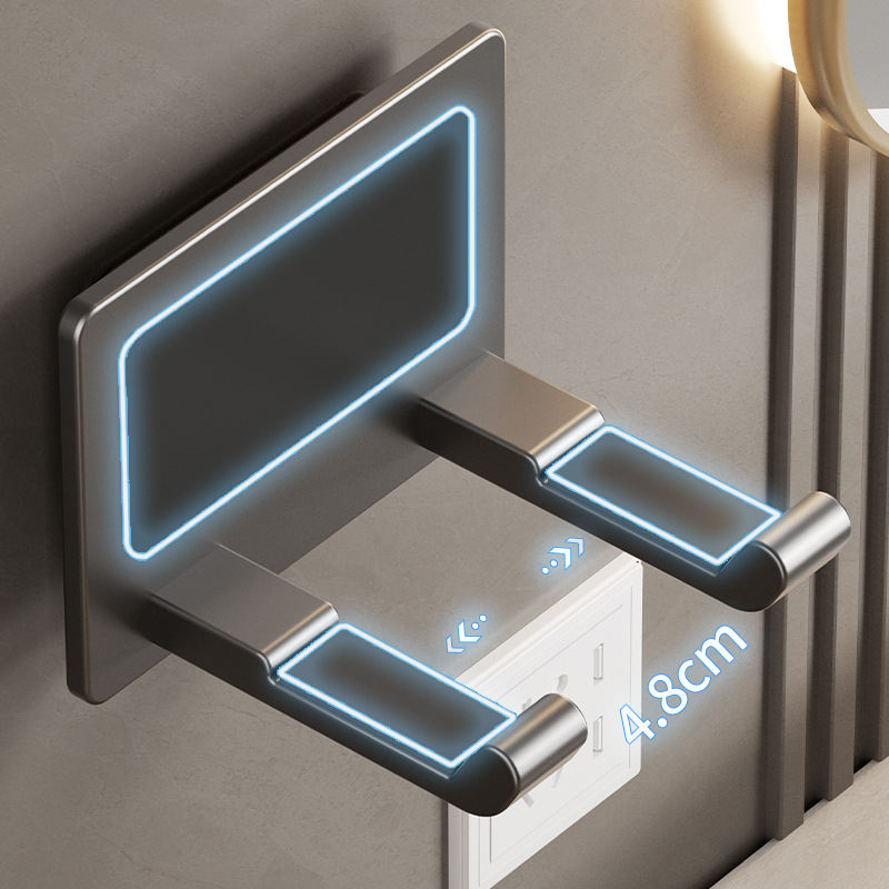 No-drill Hair Dryer Shelf Bathroom Hair Dryer Holder Space Aluminum Wall-mounted Hair Dryer Rack