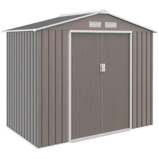 7' X 4' Outdoor Storage Shed, Garden Tool Metal Shed With Foundation Kit, Double Lockable Door, Air Vents And Sloping Roof, For Backyard, Patio, Lawn, Gray Multiple Packages