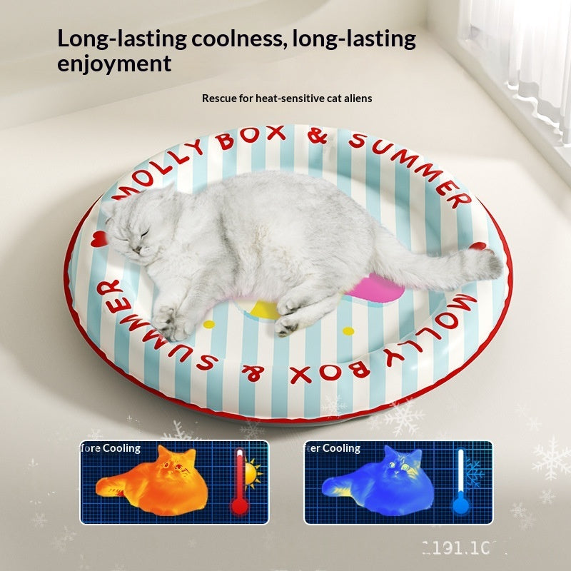 Summer Pet Cooling Round Mat Bed With Raised Edges for Neck Spine Support For Cats and Small Dogs