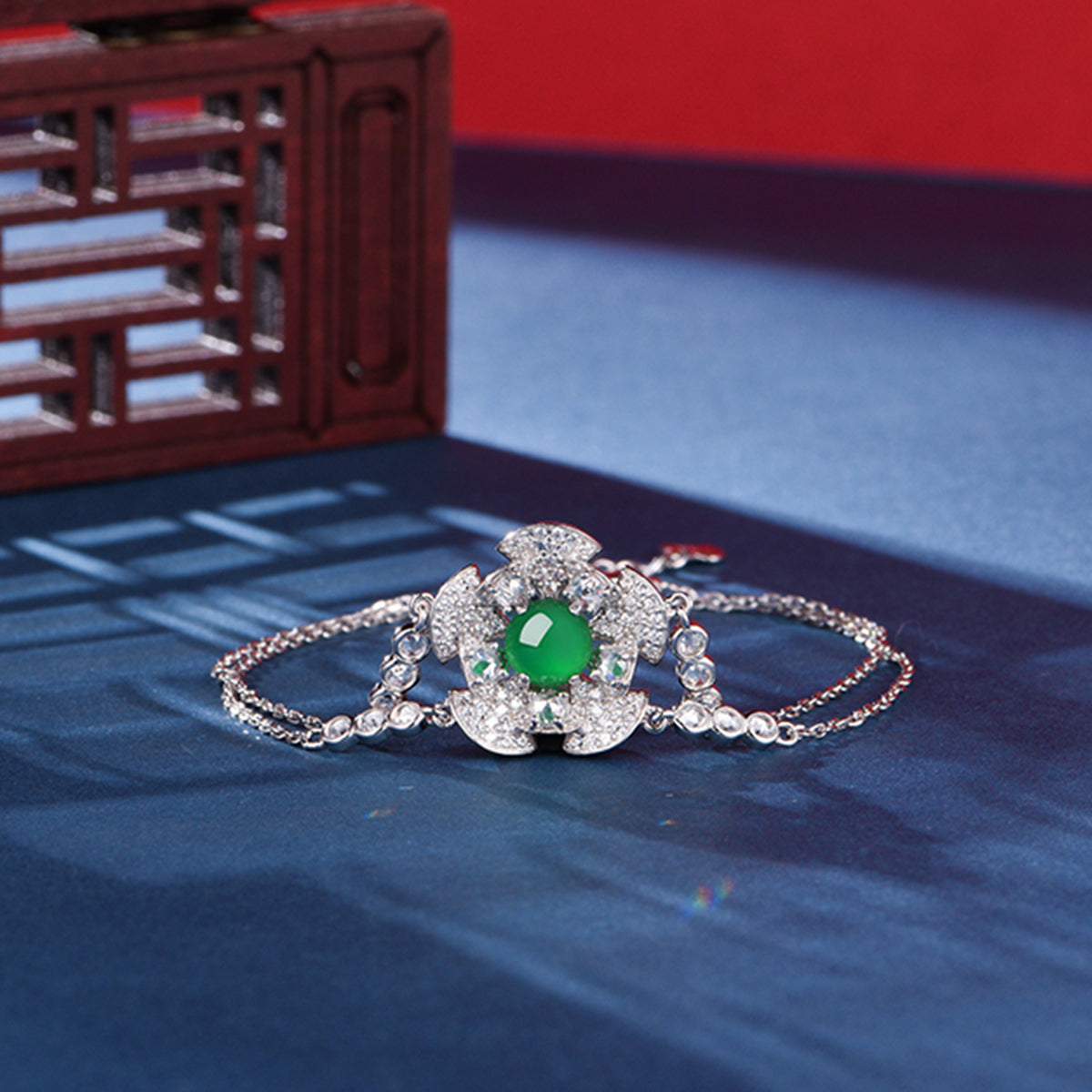 S925 Sterling Silver Bracelet Platinum Plated 6mm Round Green Chrysoprase Double Chain Fashion Jewelry With Elegant Gift Box Set For Women