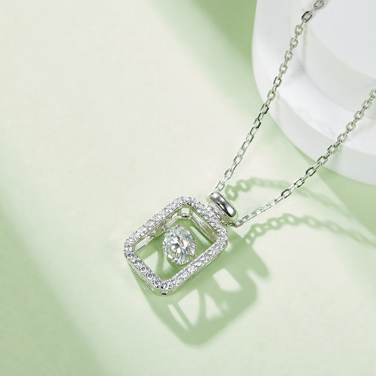 S925 Sterling Silver 0.5ct Rectangle Moissanite Necklace 45cm Platinum Plated Pave Border GRA Certified Gift Box