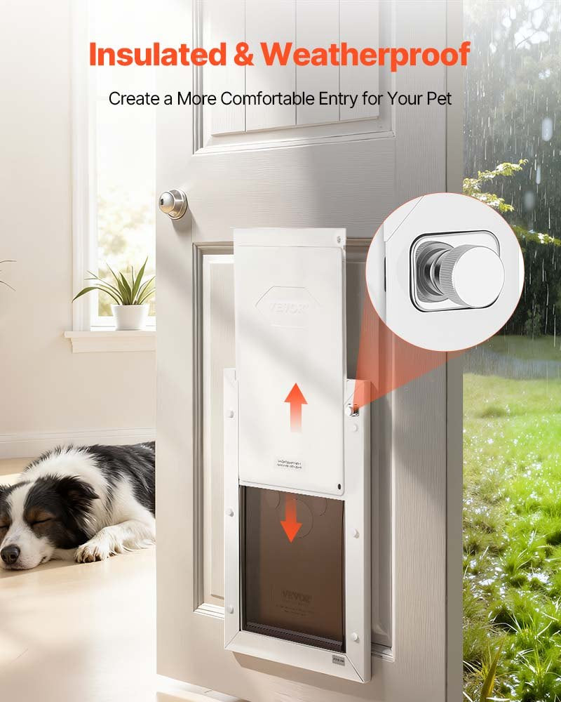 Pet Door, Large, With Double Magnetic Flaps And Metal Frame, Strong And Weatherproof Dog Door For Interior And Exterior Doors, Easy To Install, Easy In-and-Out Access For Doggies, White